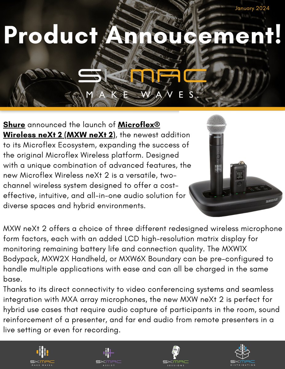 ICYMI: @Shure's newest addition to their wireless family is here- introducing Microflex Wireless neXt 2!

#shure #SoundExtraordinary #wirlessmicrophonesystem #lntellimix #conferencing #SKMac #manufacturersrep