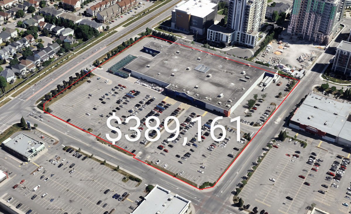 This tiny little cluster of buildings on just 0.88 acres of land in Centretown brings in more property tax revenue than this 9.24 acre Walmart Supercentre in Barrhaven. Same scale: