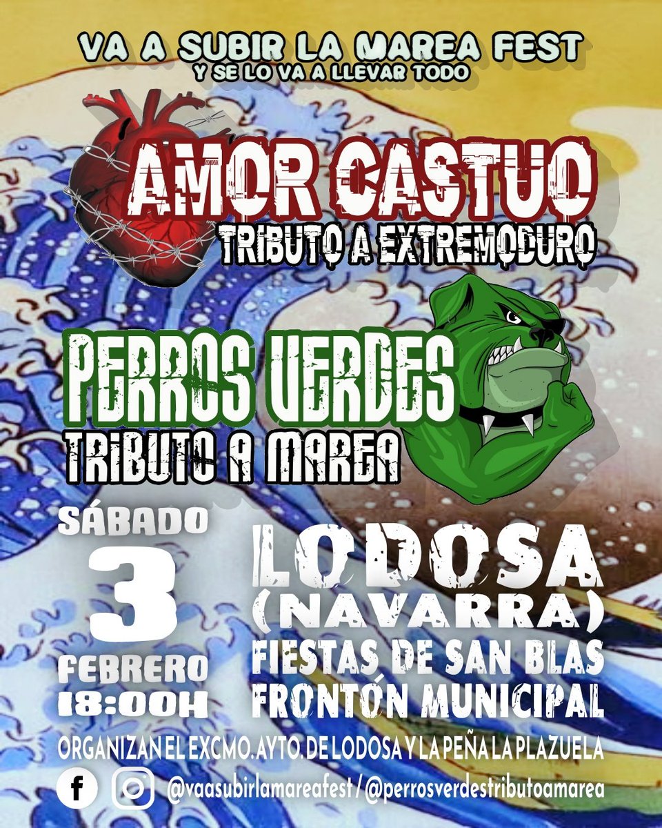 perrosverdes_'s tweet photo. Aunque el viernes recalamos en Madrid, el sábado vamos a tierras navarras, concretamente a #Lodosa a hacer que suba la marea todo lo que podamos y más ¡Qué ganitas tenemos!
#VaASubirLaMarea
#YSeLoVaALlevarTodo
#PerrosVerdes
#TributoAMarea
#Marea
#AmorCastúo
#Extremoduro https://t.co/MX5YsVMH4v