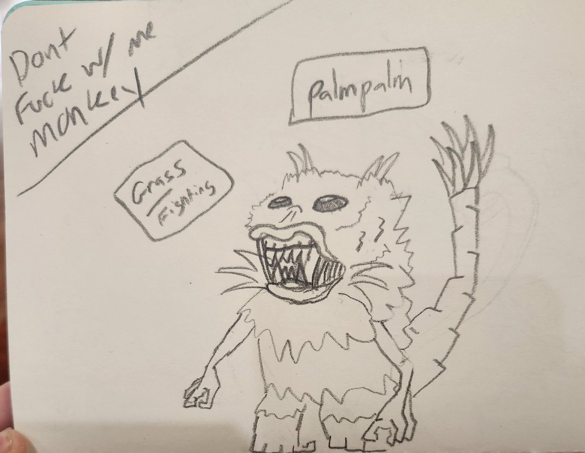 Goorshroom's tweet photo. Palmpalm!

Type: Grass/Beastial

They hang out atop Palm trees and mind to themselves. DO NOT PROVOKE AT ANY POINT.

#Pokemon #pokedex #pokemonart #pokemongo #pogo #fakemon
 #pokemonregion #Biobeast #art #PokemonScarletandviolet  #creature #creaturedesign
#drawing #monster https://t.co/A8DaJtuI56