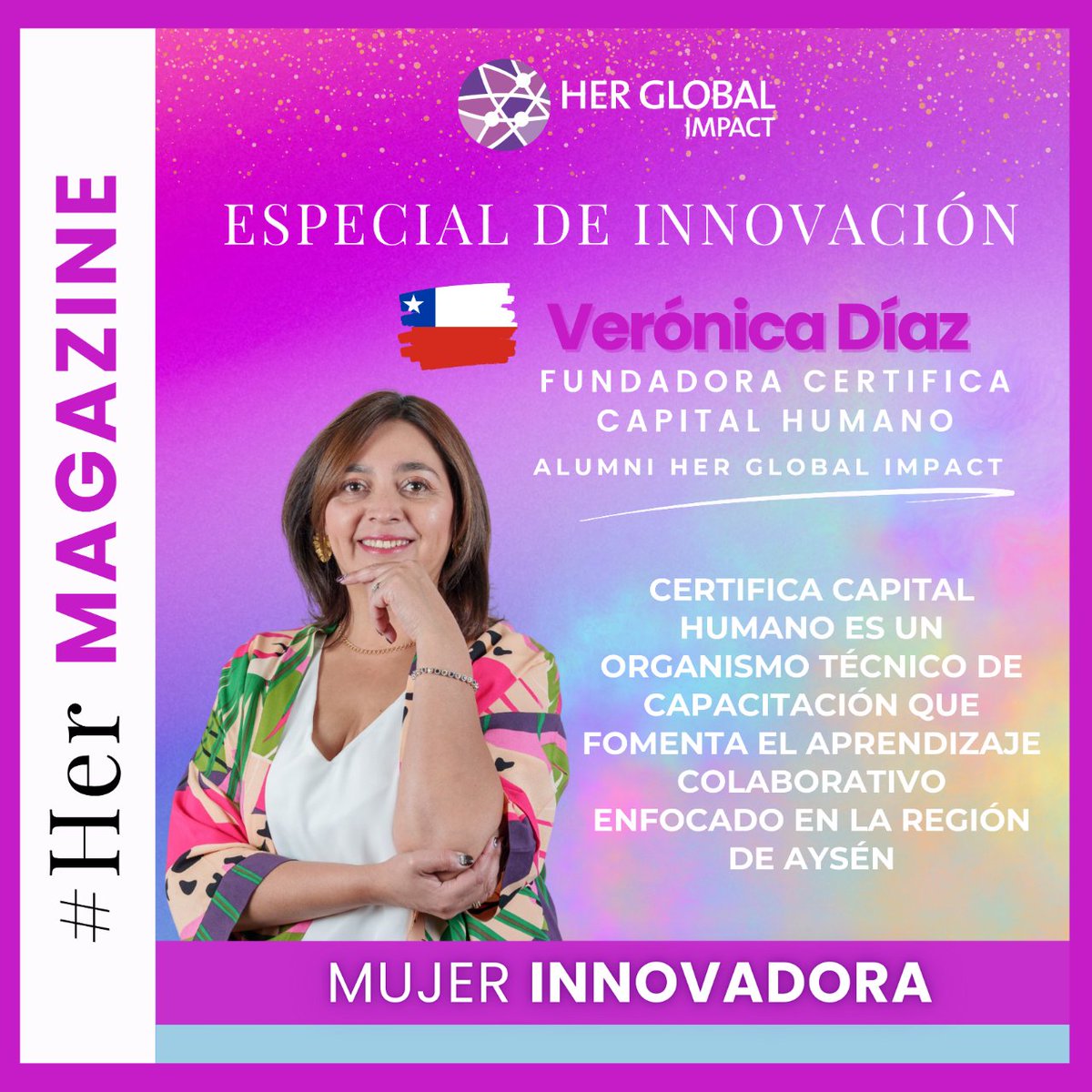Herglobalimpact's tweet photo. Verónica Díaz, una mujer visionaria y líder innata, que desde sus raíces en Coyhaique hasta su destacado rol en el Ministerio de la Cultura, ha demostrado que el emprendimiento puede ser el motor del cambio 🚀

Haz clic aquí para unirte: https://t.co/lmKjr02PVZ https://t.co/VgMFrl1Tyo