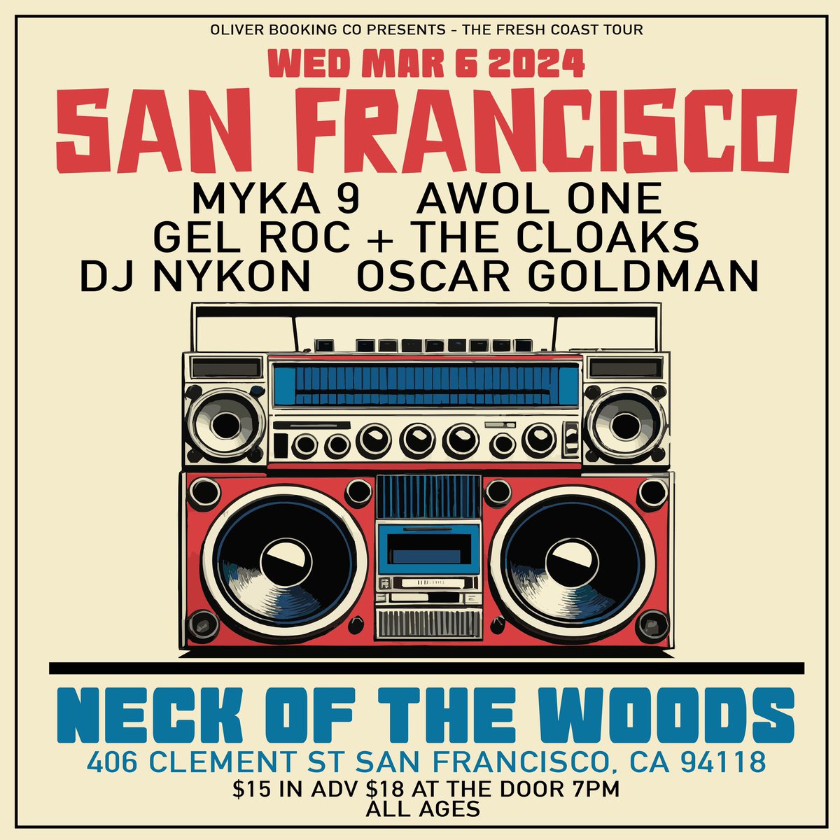 SAN FRANCISCO 3/6
<a href="/myka9/">myka 9</a> <a href="/GEL_ROC/">GEL ROC</a> <a href="/DJNYKON/">Brother Nature</a> <a href="/6fingerdiscount/">Oscar Goldman</a> <a href="/fakefour/">Fake Four Inc.</a> <a href="/oliverbookingco/">Sour Wizard (afk)</a>