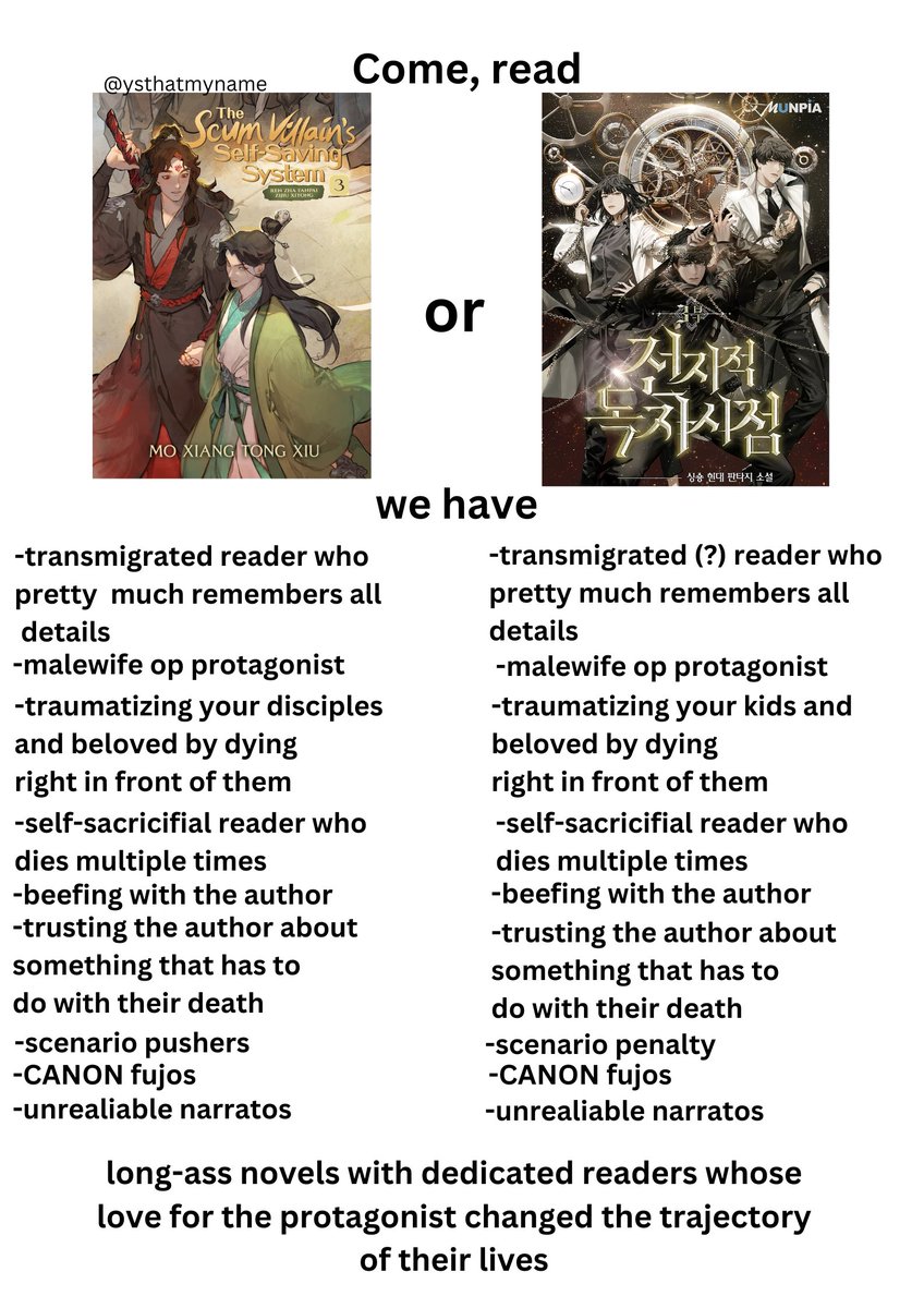 i made something for my two peak hyperfixation novels
#svsss #ScumVillainSelfSavingSystem #ORV #OmniscientReadersViewpoint