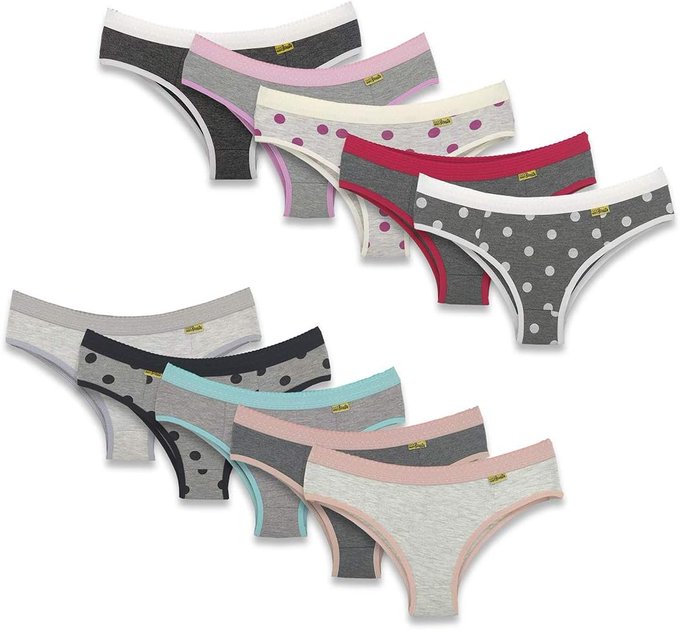 Kit com 10 Calcinhas Conforto Vivi Fibra Natural