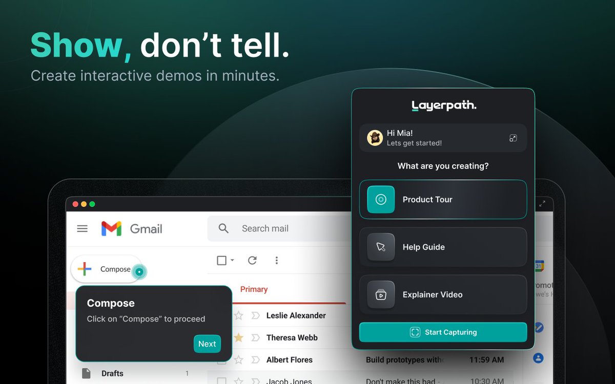 UnicornerNews's tweet photo. Creating interactive demos has never been easier 📽️

👉 @layerpath (launched today!) is building AI-driven, no-code products that make every step of building interactive product demos simple

💰 The product is available with a freemium model

📈 Currently bootstrapped and looking to raise its pre-seed round; over 500 signups, 50 active users, and 6 design partners in the past couple of months while in closed beta

🧑‍🤝‍🧑
Vinay Chandrasekaran - CEO
Saravana Kumar - CTO

Read the full article on our website 🦄
https://t.co/dl0Uv8UsoI
