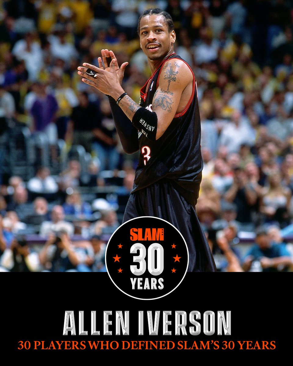 SLAMonline's tweet photo. SLAM turns 30 this year. So we’re gonna be counting down the 30(ish) men and women who have helped us become who we are, beginning with the one and only Allen Iverson. https://t.co/0aojEVK33t https://t.co/hZ1BGg2fWE