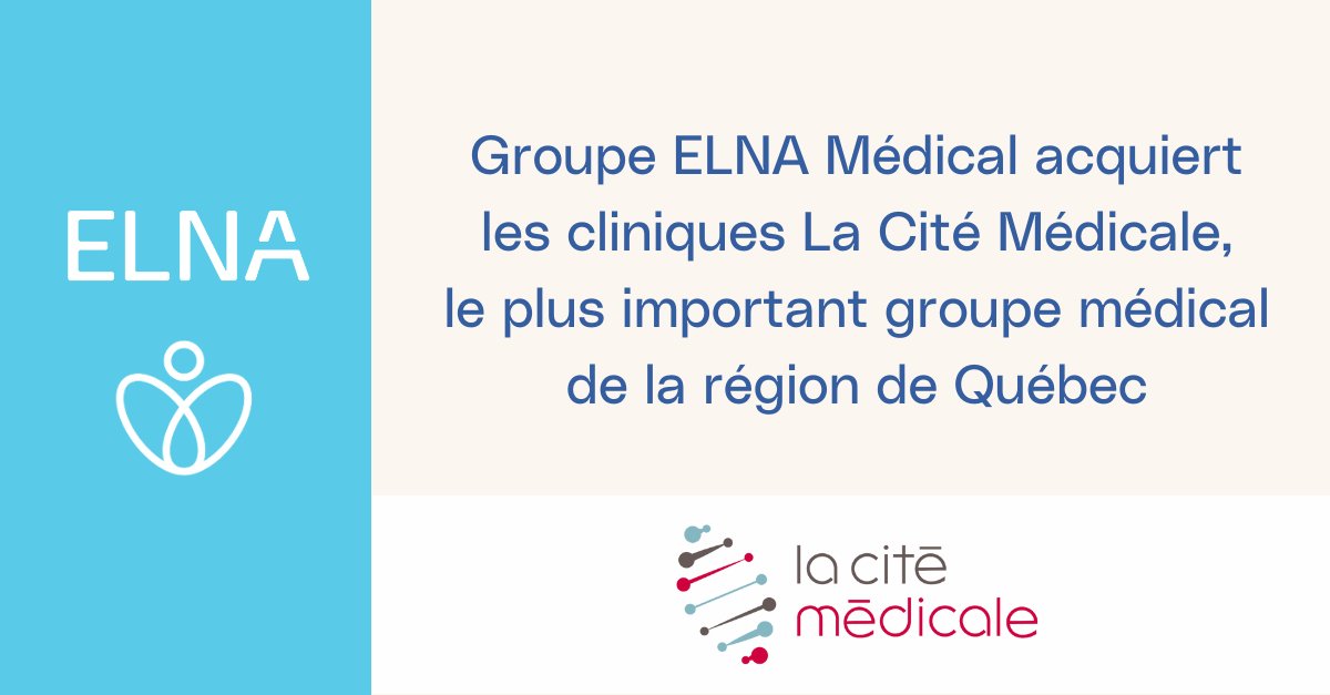 Acquisition des #cliniques La Cité Médicale (Sainte-Foy et Charlesbourg), le plus important groupe #médical de la région de Québec. Plus d'info : elnamedical.com/fr/resources/e…
#quebec #santé #santécanada