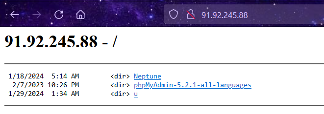 1ZRR4H's tweet photo. #opendir http://91.92.245.88/

- http://91.92.245.88/Neptune/
Neptune loader admin panel files exposed.

- http://91.92.245.88/u/
"ei.exe" https://t.co/igQAZ3gvNc #XMRig
"einstall.exe" https://t.co/bhyDJh0hjh 🤔

🔎 The last binary deactivates and uninstalls MRT with "cmd.exe /c wusa /uninstall /kb:890830 /quiet /norestart".