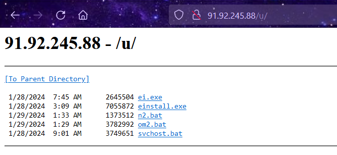 1ZRR4H's tweet photo. #opendir http://91.92.245.88/

- http://91.92.245.88/Neptune/
Neptune loader admin panel files exposed.

- http://91.92.245.88/u/
"ei.exe" https://t.co/igQAZ3gvNc #XMRig
"einstall.exe" https://t.co/bhyDJh0hjh 🤔

🔎 The last binary deactivates and uninstalls MRT with "cmd.exe /c wusa /uninstall /kb:890830 /quiet /norestart".