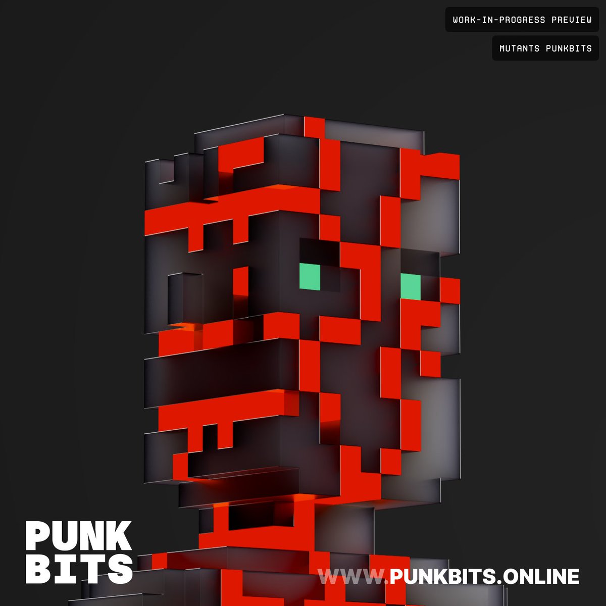 Day 3 of working on mutated traits for the PUNKBITS community.

Trait:
Body: Lava black and red

Come, pick your PUNKBITS NFTs from secondaries while the entry point is super affordable for everyone (links in my profile).