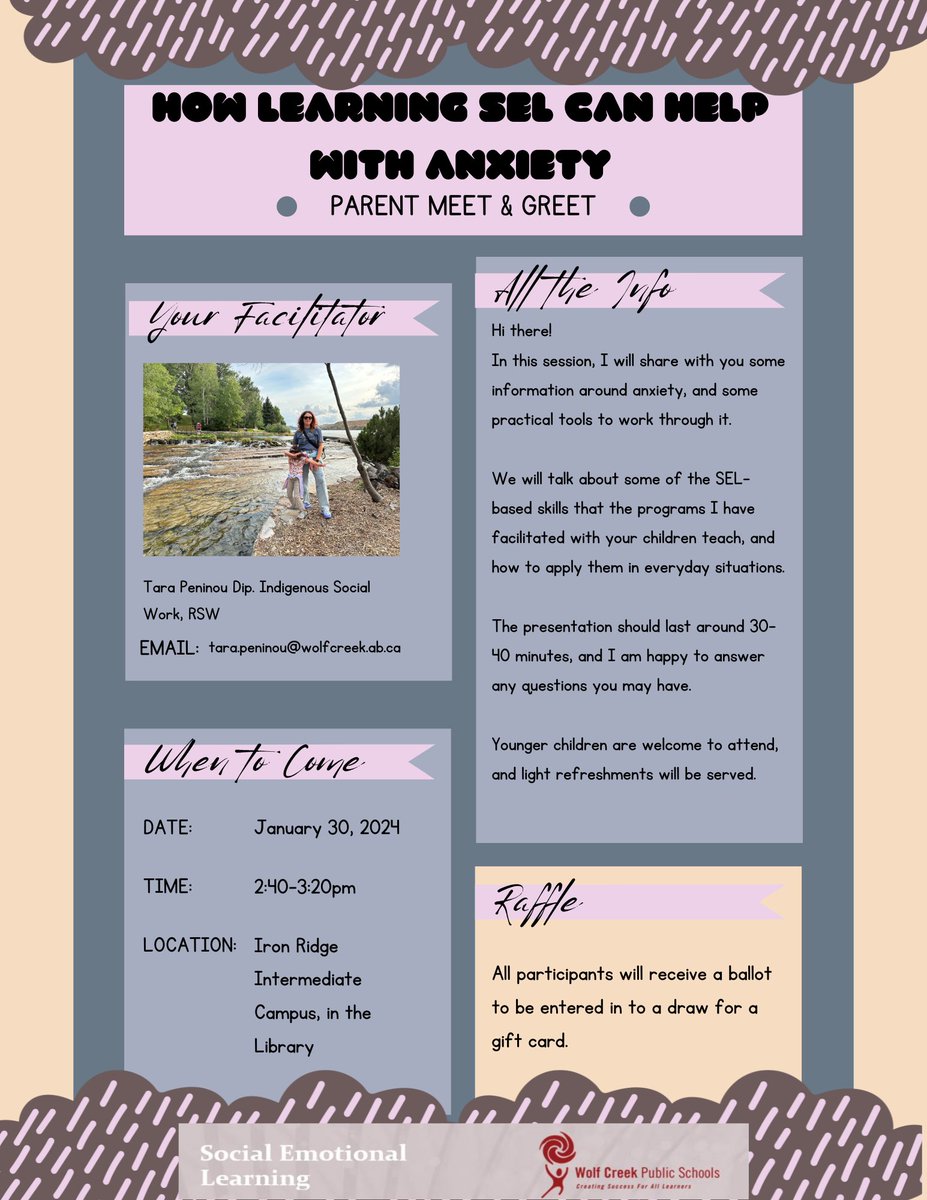 Happening Tomorrow!! <a href="/selTaraP20/">Tara Peninou</a>  will be closing out her residency at <a href="/IRIC_WC/">IRIC</a> with a parent meet and greet focussed on anxiety and practical #SEL tools to deal with it. Hope to see you there! <a href="/WCPS72/">Wolf Creek Schools</a>