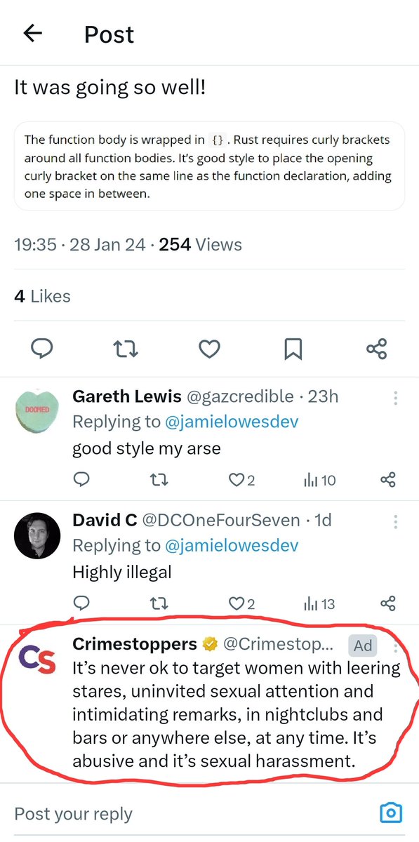 hnodrog's tweet photo. @jamielowesdev I'm not sure what this has to do with placing braces on the same line, but I can see why you've gone off it. https://t.co/Vle92p7vxI