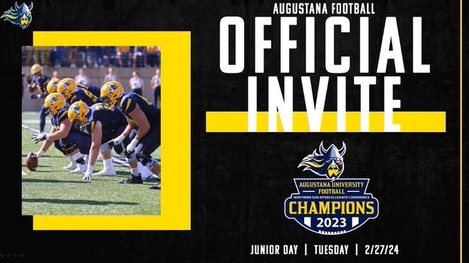 Very grateful to receive a junior day invite to Augustana university. <a href="/Coach_Enderson/">Brock Enderson</a> <a href="/GrindHardKC/">Coach Washington</a> <a href="/CoachJesseOwen/">Jesse Owen</a> <a href="/GEHSAthletics/">Gardner Edgerton Trailblazer Athletics</a> <a href="/GETrailblazerFB/">GARDNER EDGERTON FOOTBALL</a> <a href="/DTinder_SSF/">Desmond Tinder</a> <a href="/STFFAKC/">Coach Martin Stretch the Field</a>