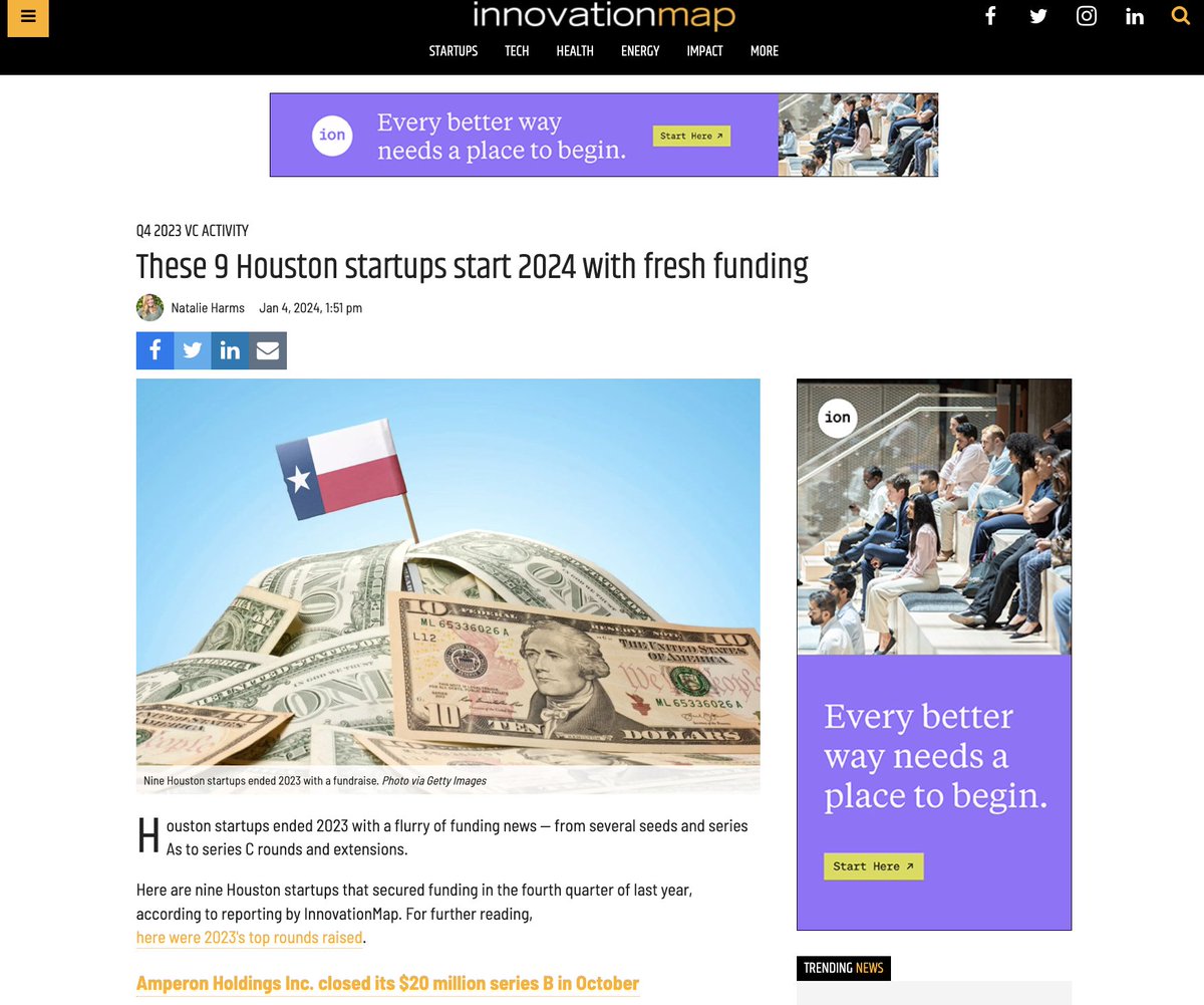 jsud's tweet photo. ICYMI earlier this month from @InnoMapHou, these 9 #Houston #startups kicked off '24 w/ fresh funding. Could some be among our next #unicorns #Following #FastGrowth #PEBacked #Innovation #HTXStrong 🔗 https://t.co/czD3ygiYnD https://t.co/9pULdgpzo3