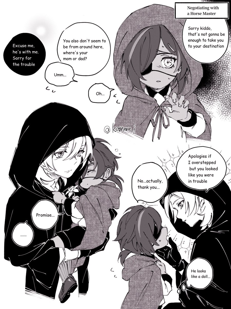 ""IF"" little Kaeya met Albedo when he sneaked into Sumeru to get to Khaenri'ah
※Read from right to left
#kaebedo
translated by #munyumu62