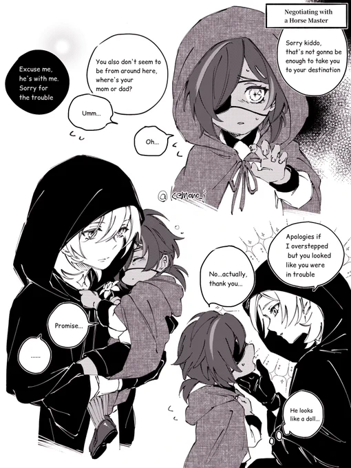""IF"" little Kaeya met Albedo when he sneaked into Sumeru to get to Khaenri'ah
※Read from right to left
#kaebedo

translated by #munyumu62 