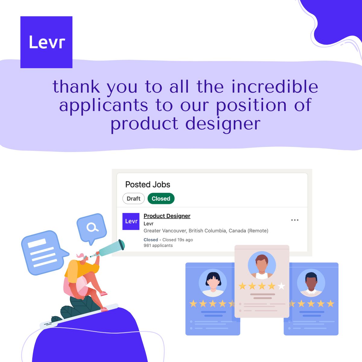 We had over 1,500 applicants for our recent job opening of Product Designer 🤯 We're excited to have a new team levr.ai member starting soon. Thank you 🙏 to those who applied. 

Checkout what's new at Levr.ai 👉️ levr.ai/investor-relat…