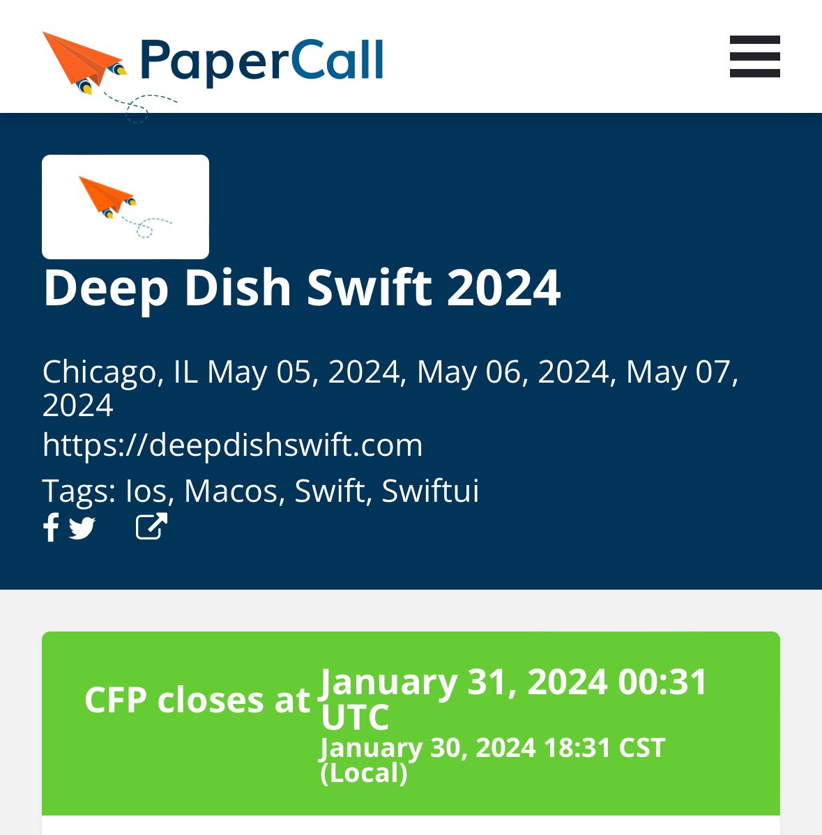DeepDishSwift's tweet photo. 🍕The Call for Papers for Deep Dish Swift 2024 closes in 24ish hours!

Do you have a fun or unique idea for a talk? Are you a first time speaker? We want to hear from you!

Link/button for CFP is on our website ☺️ https://t.co/CznlGt32Lo