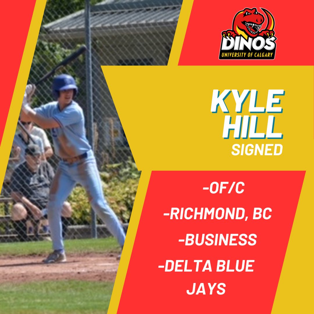 DinosBaseball's tweet photo. 🚨🚨 Commitment alert 🚨🚨 please welcome OF/C, Kyle Hill to the Dinos baseball program! The Richmond, BC native will be a difference maker on both side’s of the ball! Kyle is our 4th commit from the @DeltaBluejays , one of the top @bcpbl1 programs in recent years! Welcome Kyle! https://t.co/7ft6ueHack