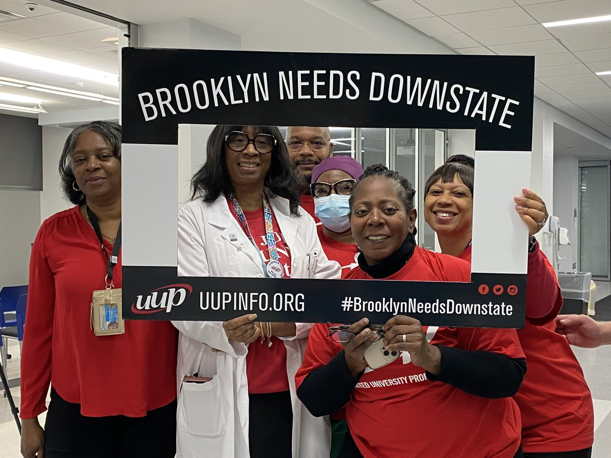 uupinfo's tweet photo. Hundreds of UUP Downstate members and allies joined UUP President Fred Kowal along with statewide, chapter and affiliate leaders to discuss the importance of SUNY Downstate Hospital to the community and stand together to save SUNY Downstate! #BrooklynNeedsDownstate https://t.co/CTHQgs9YjZ