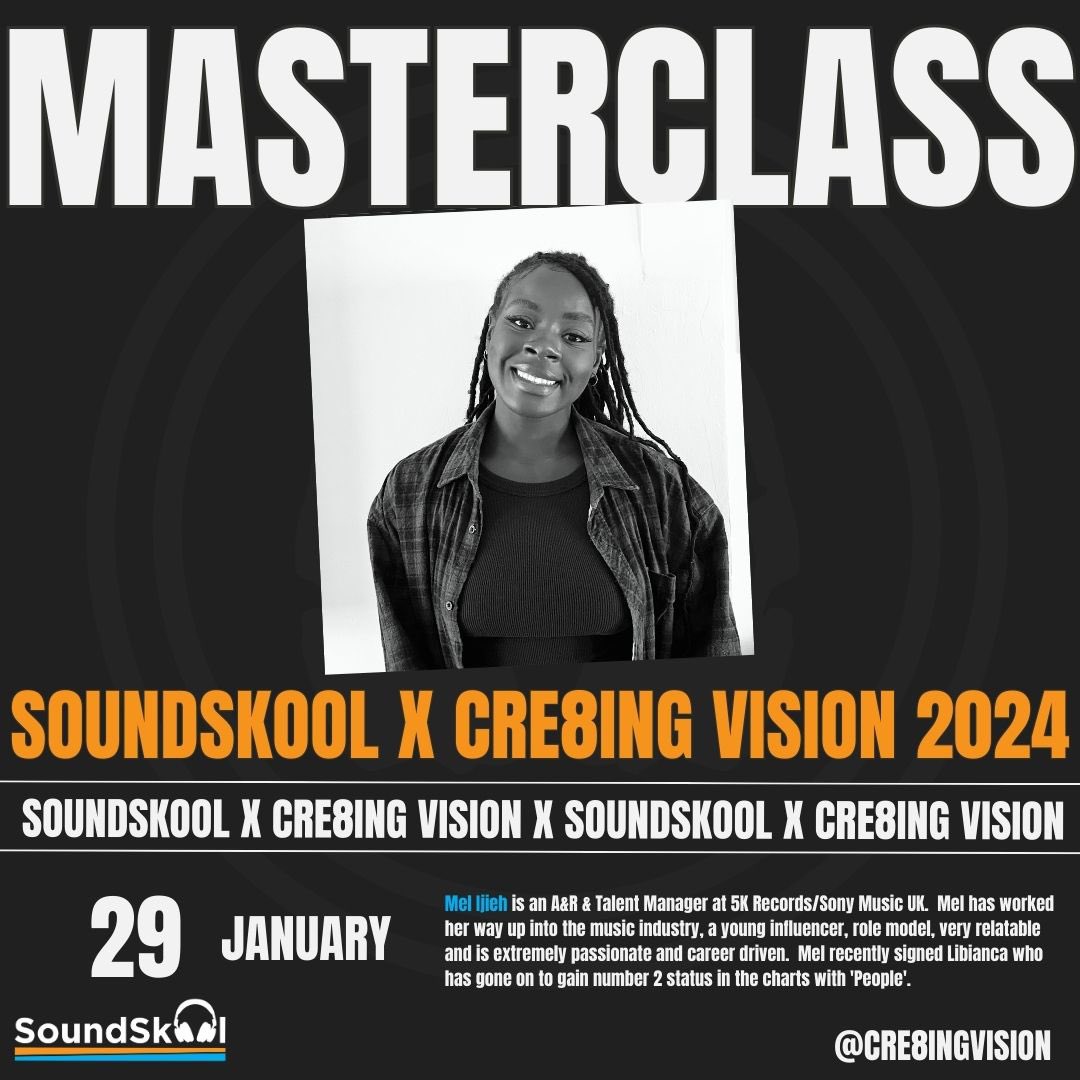 MASTERCLASS 🔈
Thanks to <a href="/cre8ingvision/">Cre8ing Vision</a> ❤️

Guest: <a href="/senseimel_/">Money Makin Mel .$</a> 
Hosted: <a href="/kwamekwaten/">kwamekwaten</a> 🛎️ 

Mel, for sharing your journey, sharing what it takes, how you did it and your current work with <a href="/5K_Records/">5K Records</a> 🙏

We loved it and left feeling inspired 🙌🥰 

#SoundSkool #Cre8ingVision