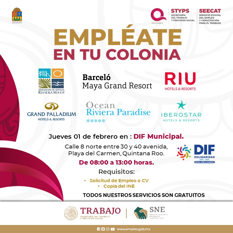 AHRMVacantes's tweet photo. EL JUEVES 01 DE FEBRERO 2024 - PRÓXIMA FERIA DE EMPLEO EN EL DIF MUNICIPAL EN PLAYADEL CARMEN.   Te esperamos desde las 08:00 de la mañana hasta las 13:00 horas https://t.co/0MSu9momlz