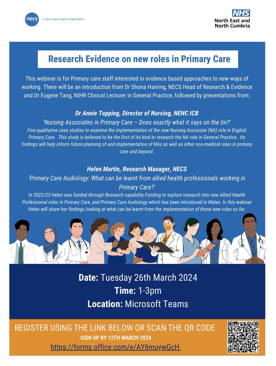 Hot 🔥off the press - a really useful & exciting webinar on latest evidence on new roles in primary care. I can’t wait to share 📣 my research findings on #Nursing Associate with colleagues! Please circulate and share the info with those working in primary care in @NENC_NHS and…