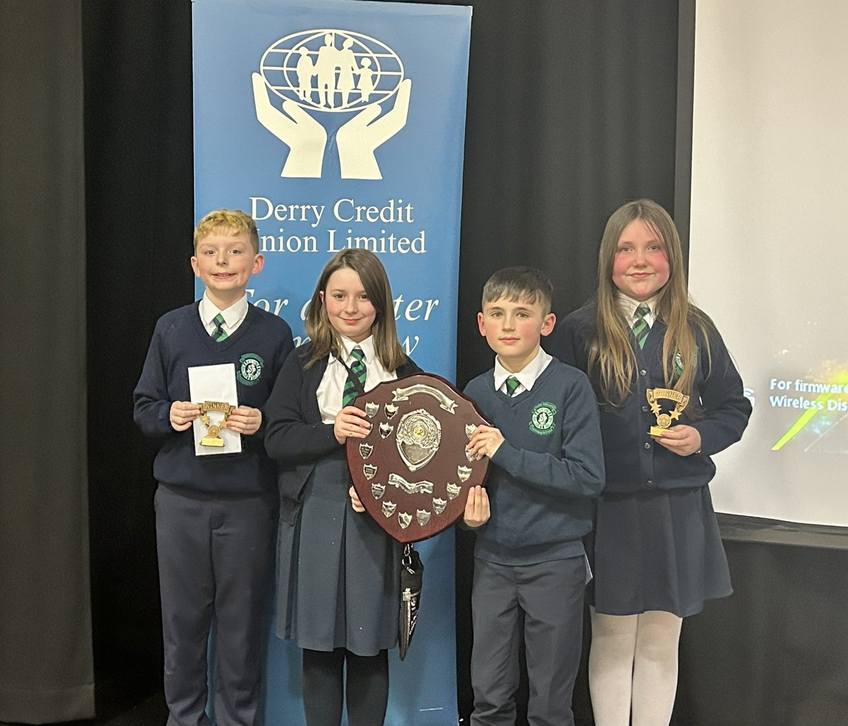 StPatricksDerry's tweet photo. St. Patrick’s cleaned up at the Derry Credit Union quiz tonight in St. Mary’s College. The boys and girls were amazing. We are so proud of all of our teams who took part. #derrycreditunion https://t.co/dYhtpzV4dy