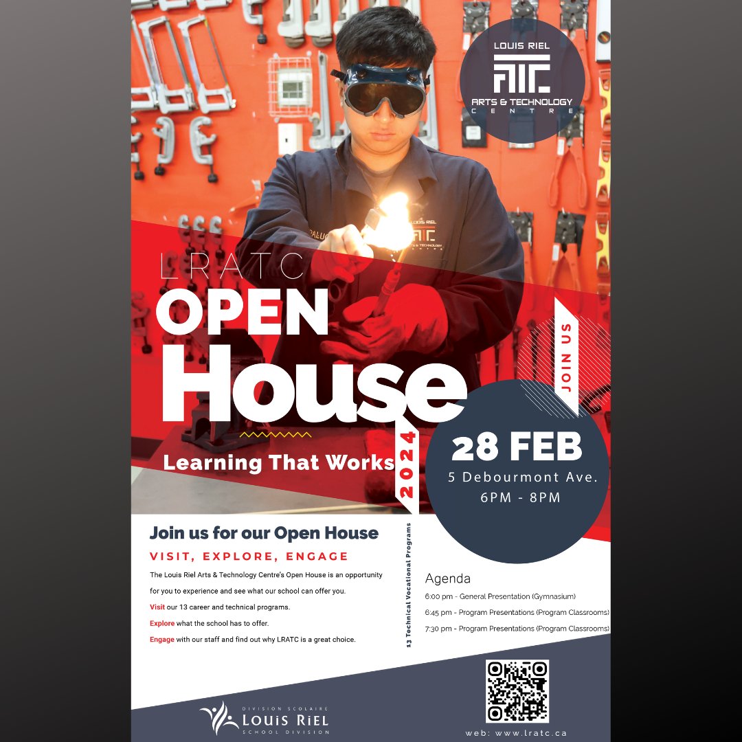 Louis Riel Arts and Technology Centre
Open House
Wednesday, Feb. 28th
6pm to 8pm
5 Debourmont Ave