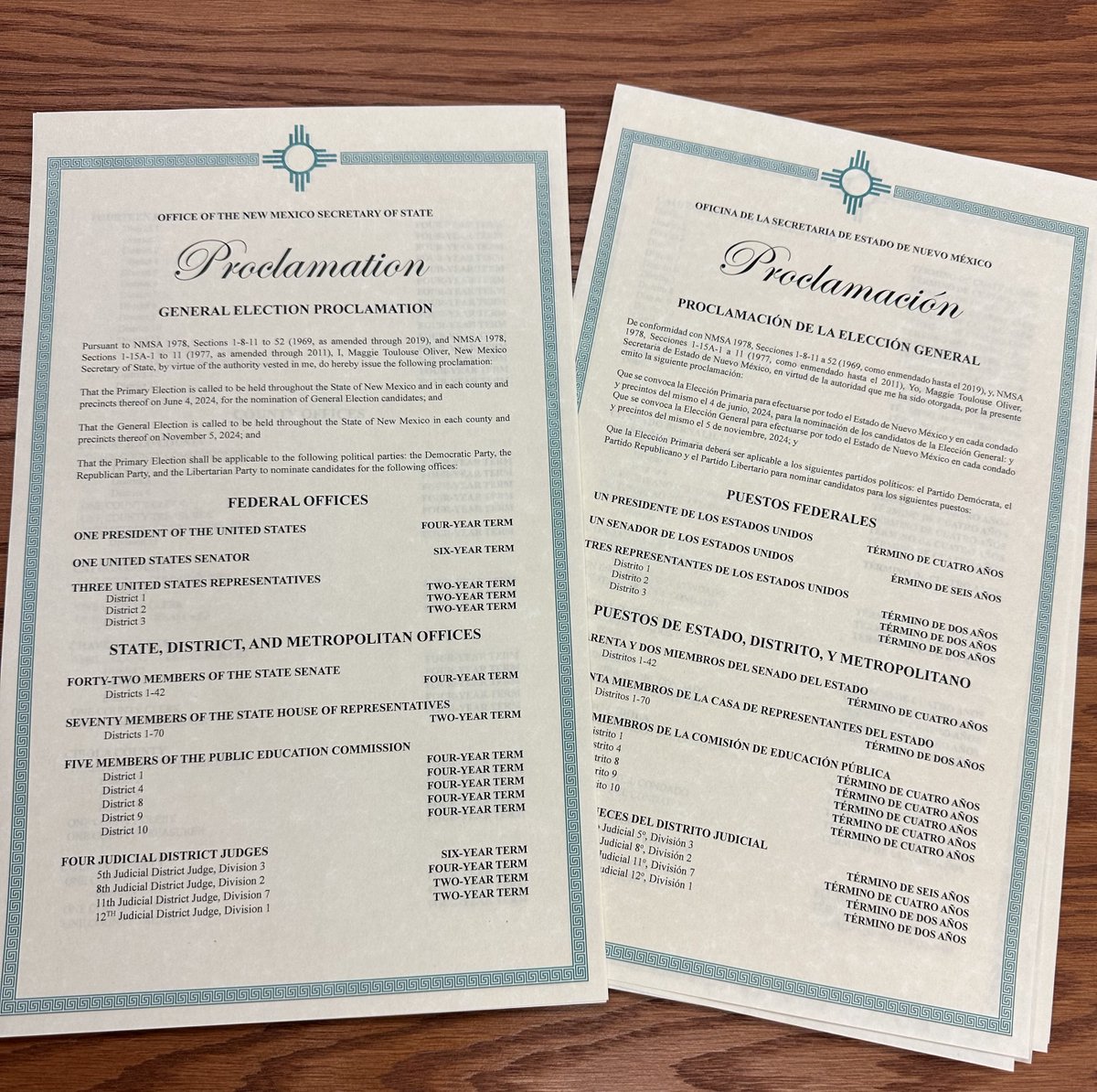 And we're off! Sec. Toulouse Oliver, alongside Deputy SOS Sharon Pino (with an assist from @dacclerk Amanda López Askin), signed the official 2024 election proclamation today, kicking off the 2024 election cycle. For all the 2024 voting info you need visit NMVOTE.ORG