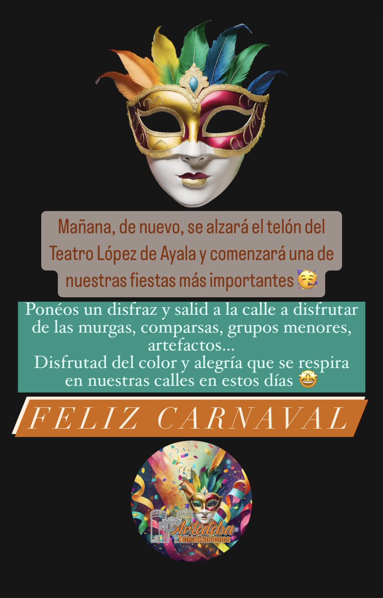 🎭 ¡Feliz COMBA! ¡Feliz Carnaval! 🥳

#CarmavalDeBadajoz