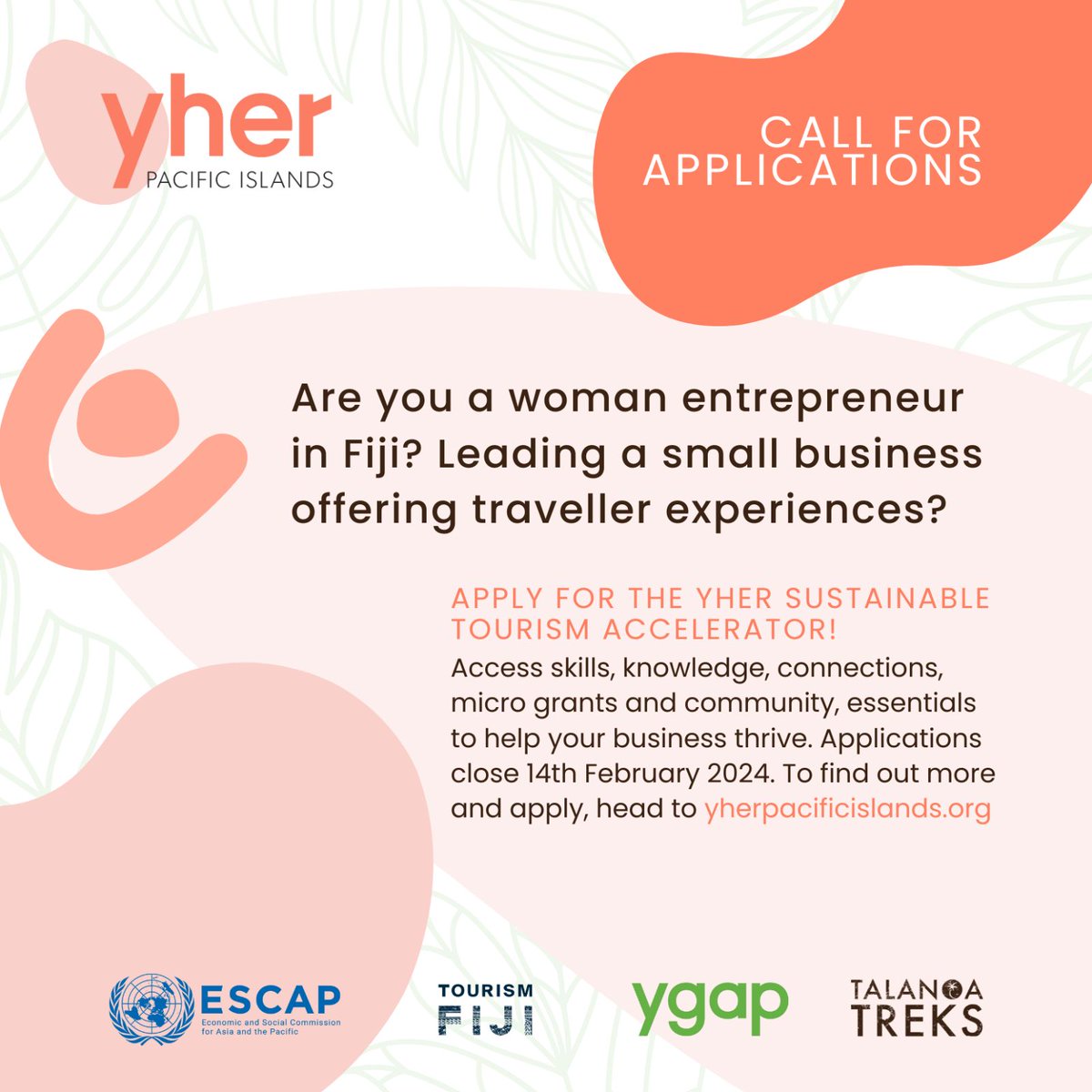 Calling all women entrepreneurs in Fiji's tourism industry! Tourism Fiji is excited to support the yher programme, working with passionate women who want to see others grow. 
 
Apply now for the yher accelerator program: yherpacificislands.org