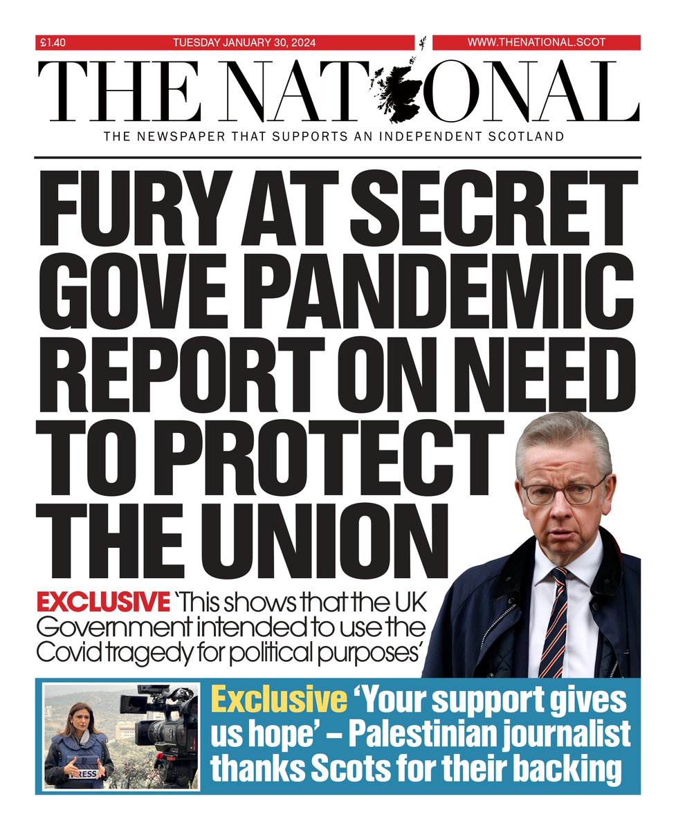 ScotNational's tweet photo. Tomorrow's front page 📰 Fury at secret Gove pandemic report on need to protect the union https://t.co/E6a6g1iWJE
