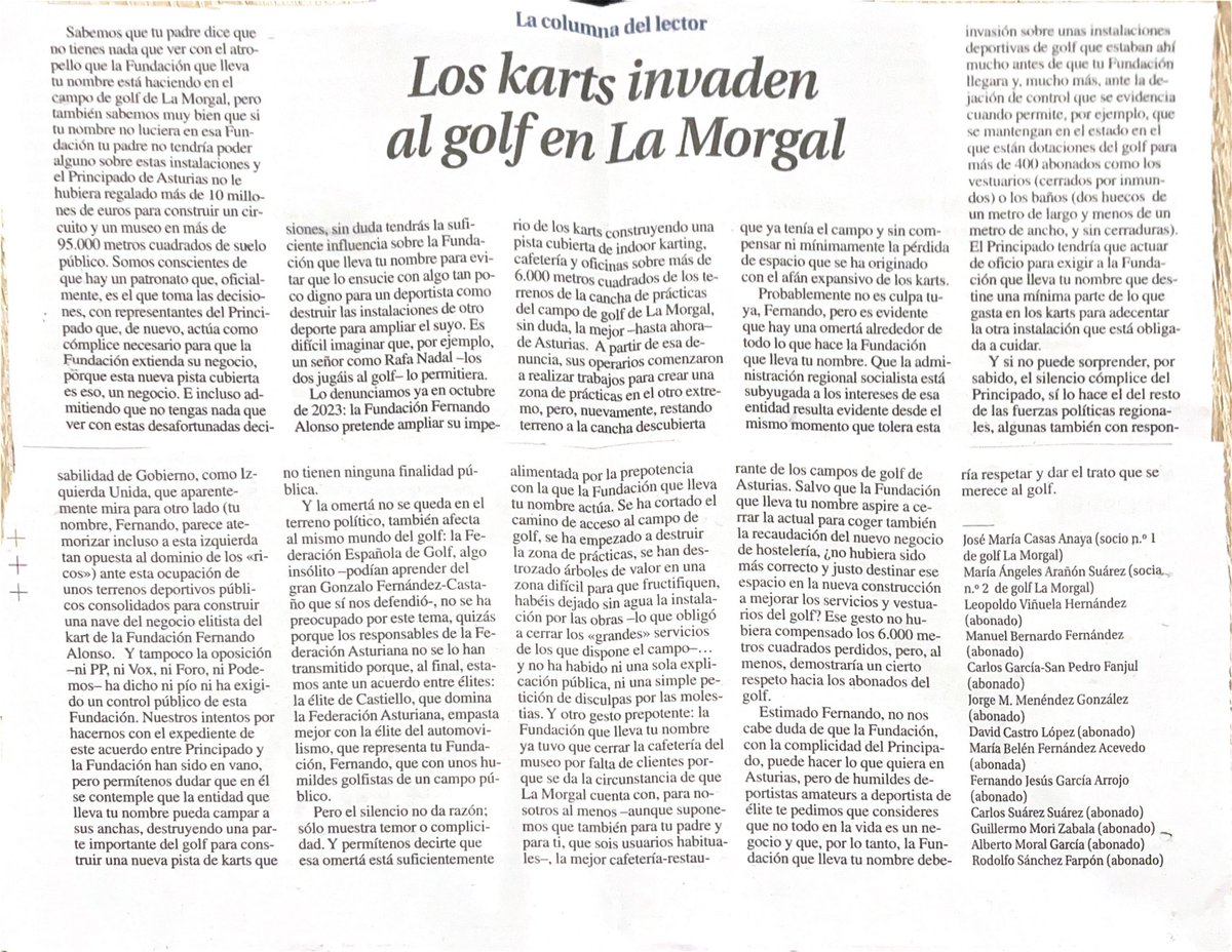 Taams_93's tweet photo. Este escrito fue publicado ayer en el periódico como protesta ante el despropósito llevado a cabo en el campo del golf de la Morgal, abro hilo https://t.co/dsuqBZcp0m