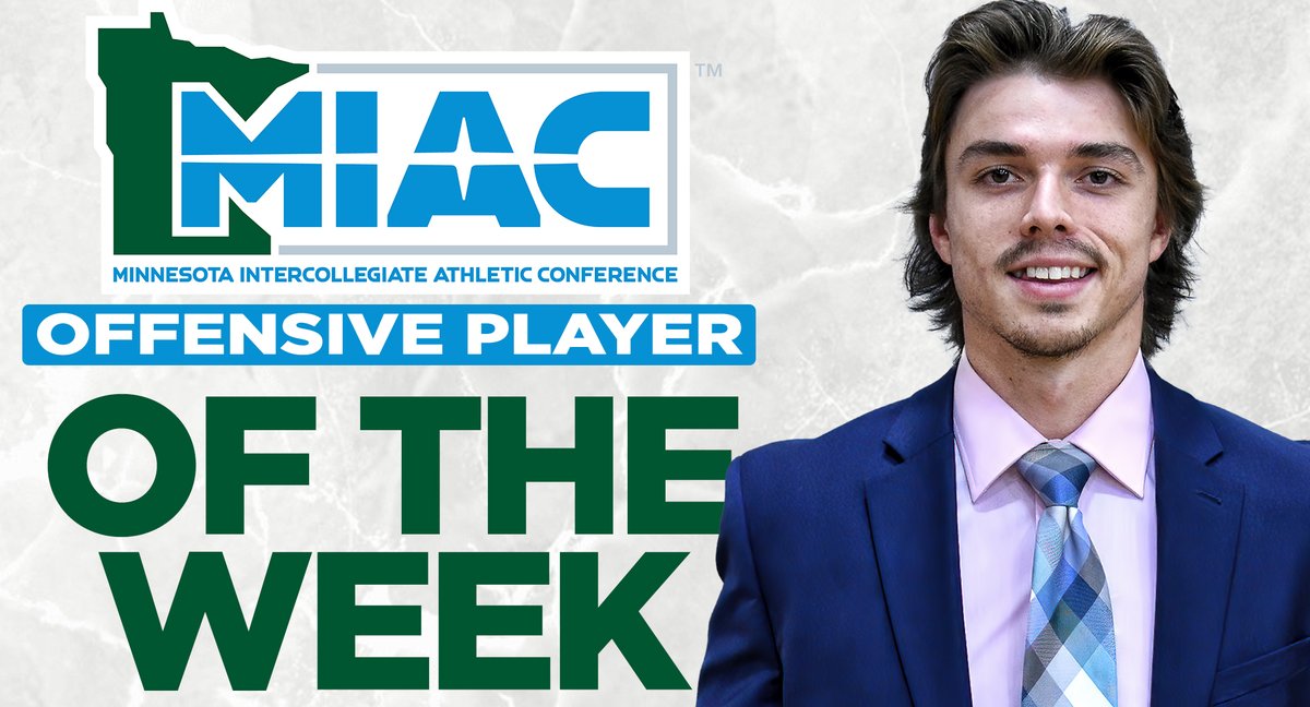 CobberSID's tweet photo. CORNGRATS to men's hockey junior Hunter Olson, who was named the MIAC Offensive Player of the Week.  Olson had 3 goals, an assist &amp; both of the game-winning goals in the Cobbers' sweep over St. Olaf. 

𝗗𝗘𝗧𝗔𝗜𝗟𝗦: https://t.co/hQOIOOv2eP https://t.co/uENnKvuj94