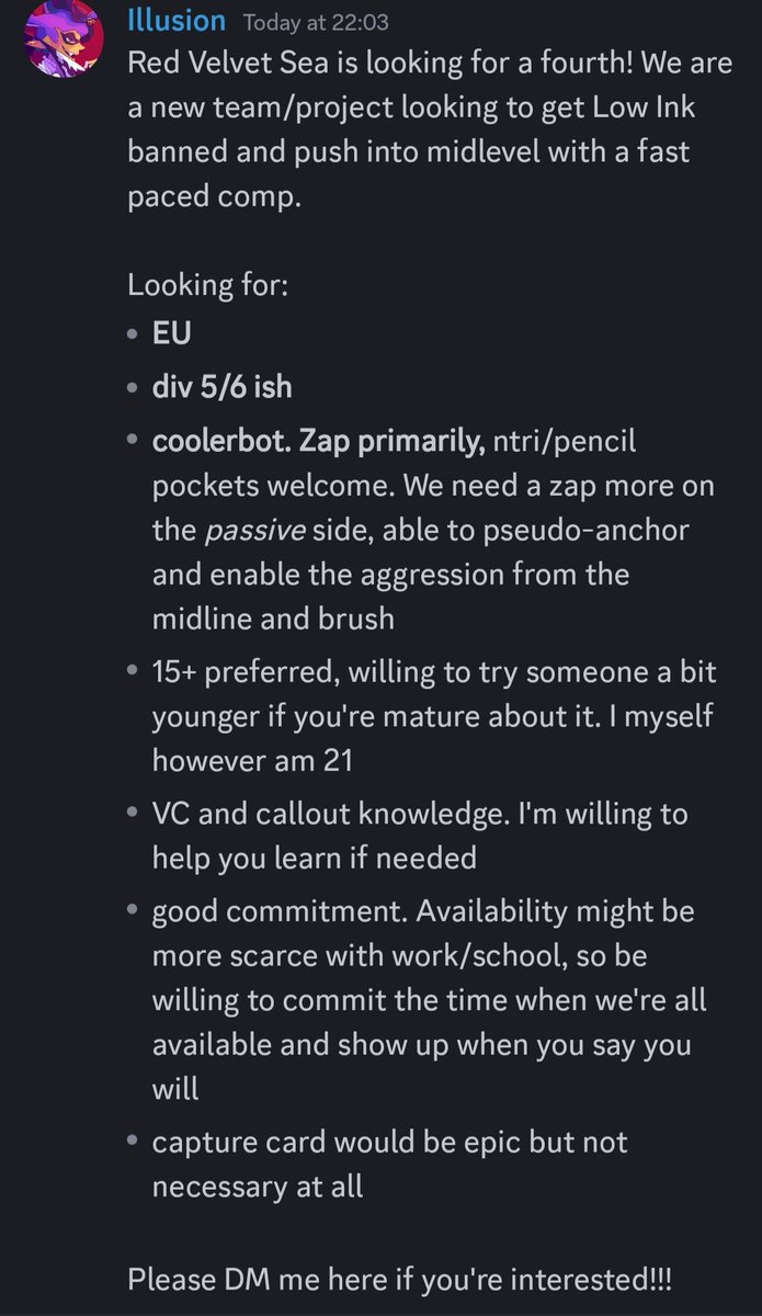 More formal version of the recruitment I put up earlier, please DM here or illusionsplat on discord