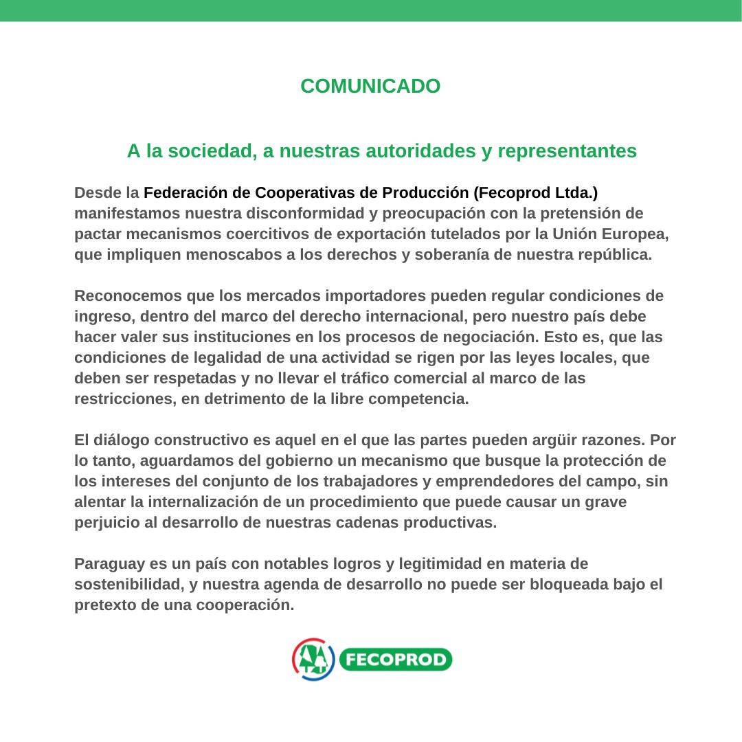 Pasamos un comunicado muy importante de FECOPROP <a href="/PYFECOPROD/">FECOPROD LTDA.</a> para conocimiento de nuestra Sociedad, de las Autoridades Nacionales y Cooperativas Nacionales en general <a href="/SantiPenap/">Santiago Peña</a> <a href="/CarlosGimnezGo1/">Carlos Giménez</a> <a href="/magparaguay/">Mag Paraguay</a> <a href="/INCOOPY/">INCOOP</a>