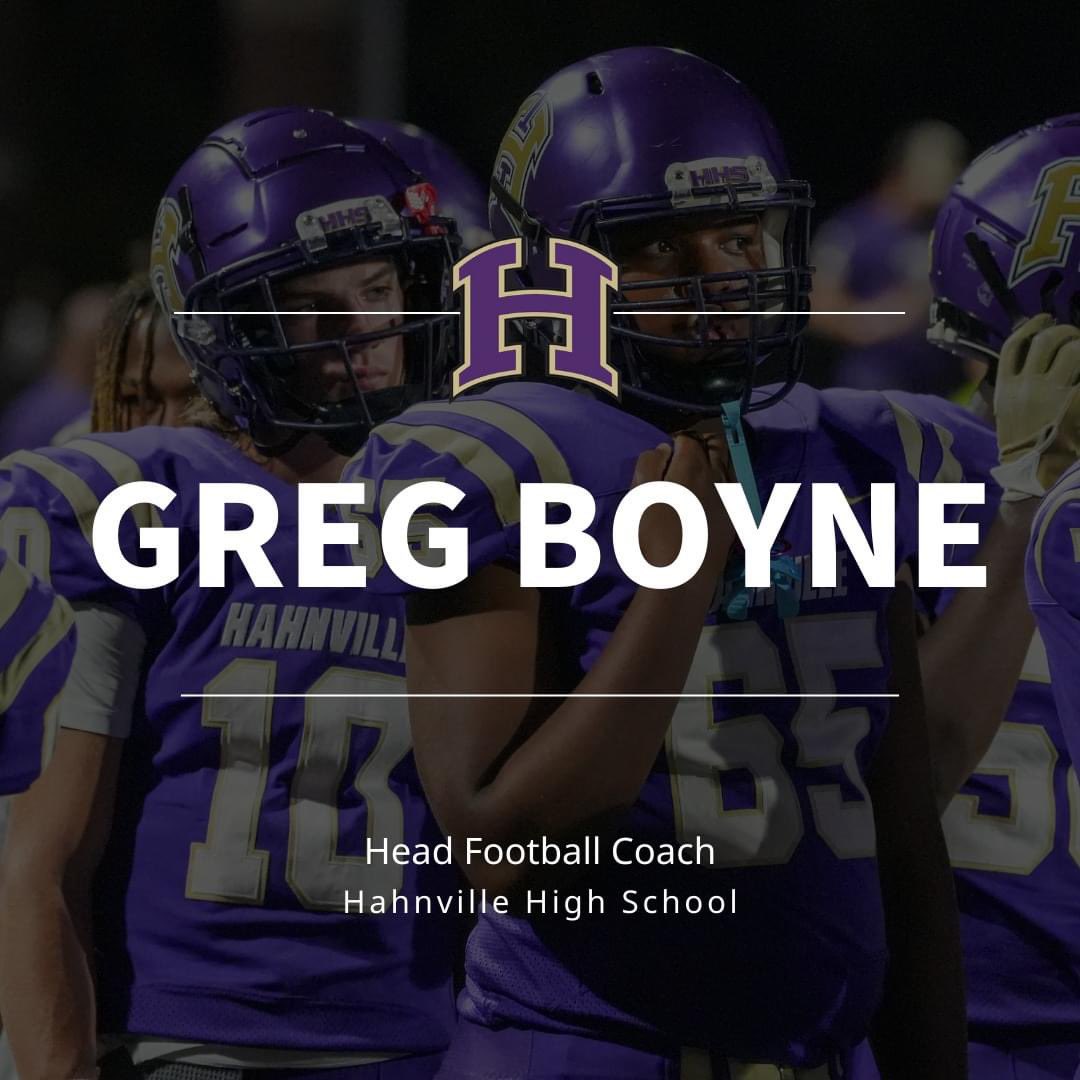 HahnvilleHigh's tweet photo. HAHNVILLE HIGH SCHOOL SELECTS ALUMNUS AS NEW HEAD FOOTBALL COACH

Hahnville High School Principal Jose Gonzales has selected Greg Boyne as the school’s new head football coach as announced on Monday, January 29th. https://t.co/utS0Mjq8mS