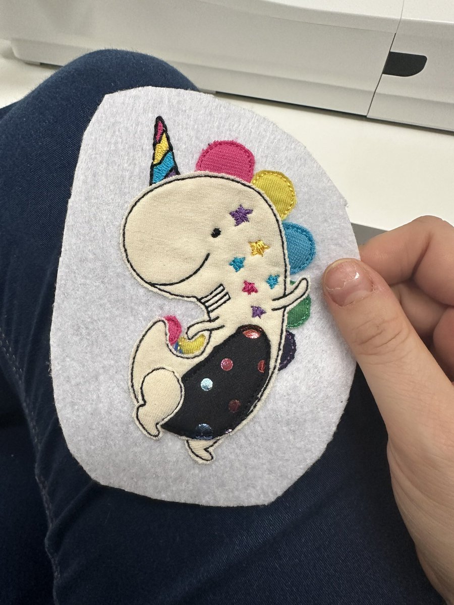 Okay, noch kein fertiges Kostüm, aber immerhin der erste Patch zum aufnähen 🦖🦄