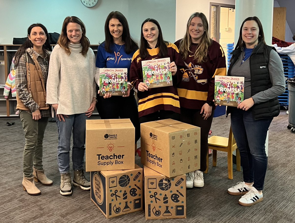 Excellence on and off the ice! @GopherWHockey players joined @KidsInNeed and @PNCBank delivering school supplies and reading to Pre-K children. #RoleModel #PNCGrowUpGreat