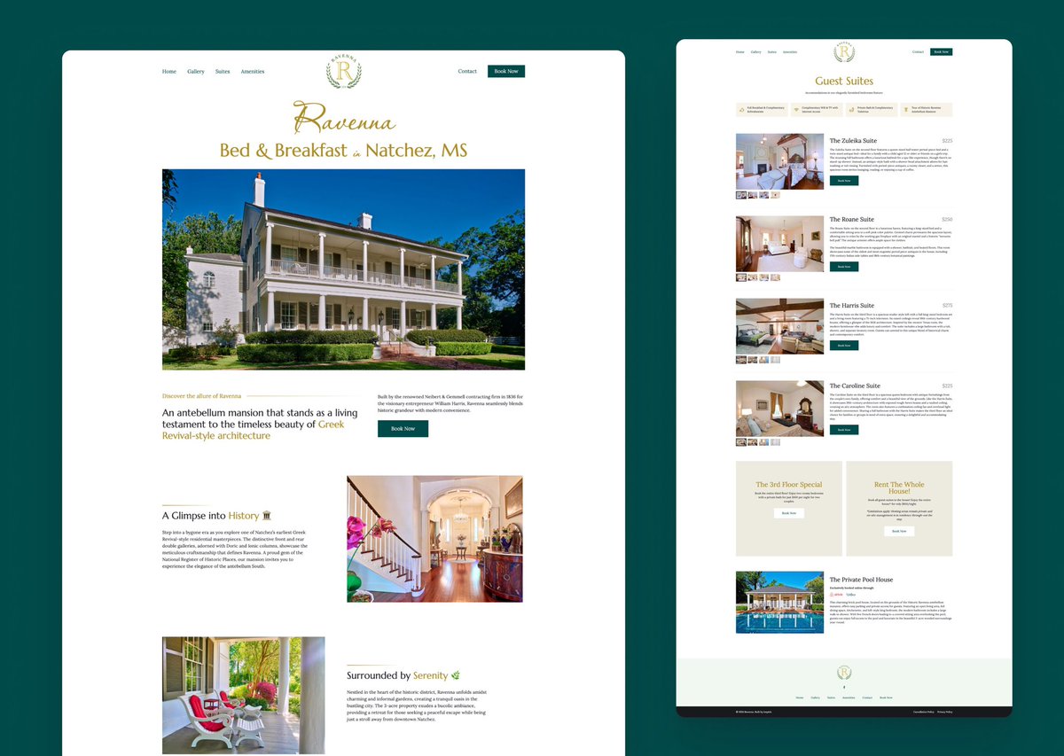 New website launched 🥳 This one is for Ravenna Bed & Breakfast out of Natchez, MS. This was custom built on WordPress and a little different than what we typically build but we had a lot of fun with it. Check it out here - natchezbedandbreakfast.com