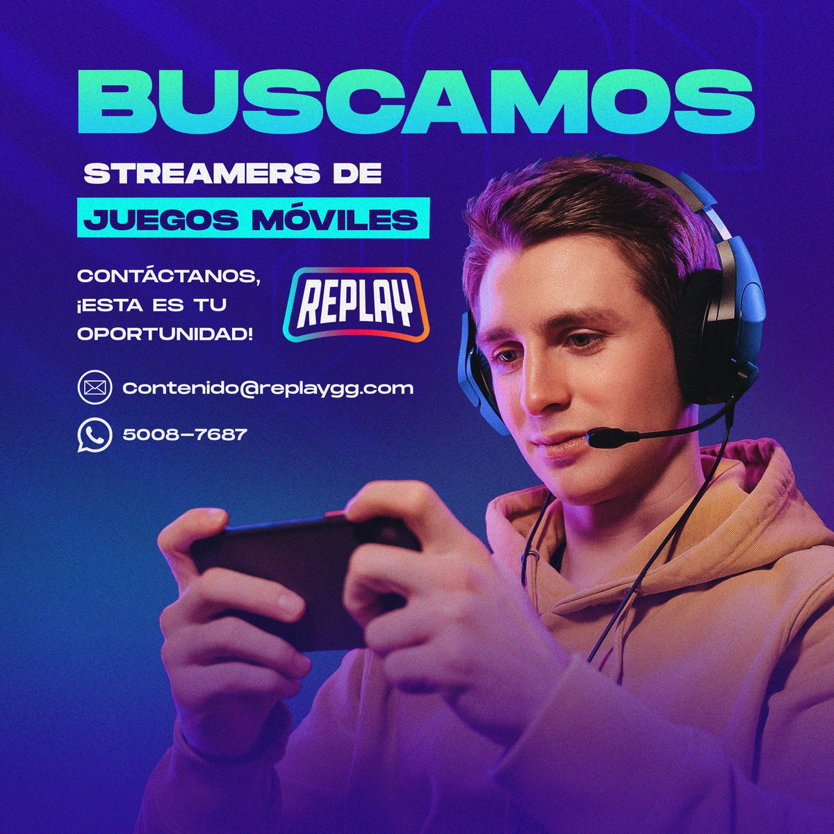 Si eres streamer de juegos móviles ¡Esta es tu oportunidad! 📱🔥

Si vives en Guatemala y te gusta crear contenido desde tu celular o tablet. Contáctanos por nuestras redes sociales, al correo y teléfono que ves en la imagen. ¡Te esperamos! ✉️🎉

#replaylatam #movil #streamer