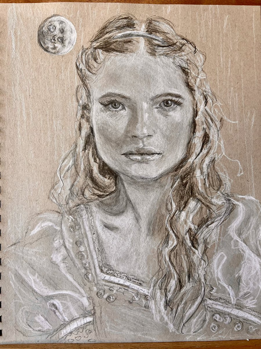 jencromarty's tweet photo. White and black charcoal pencil sketch on toned tan paper. https://t.co/434VbTlO07