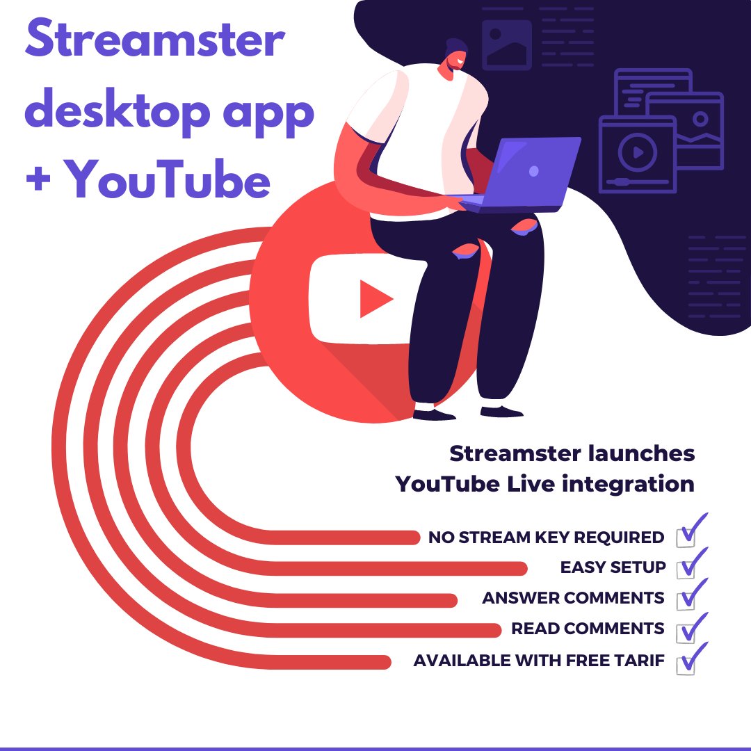 streamster's tweet photo. The integration between Streamster desktop app and YouTube allows content creators to livestream their video content directly to their YouTube channels. Now, Streamster can connect with YouTube through the YouTube Live platform. https://t.co/vffBVIzC5D