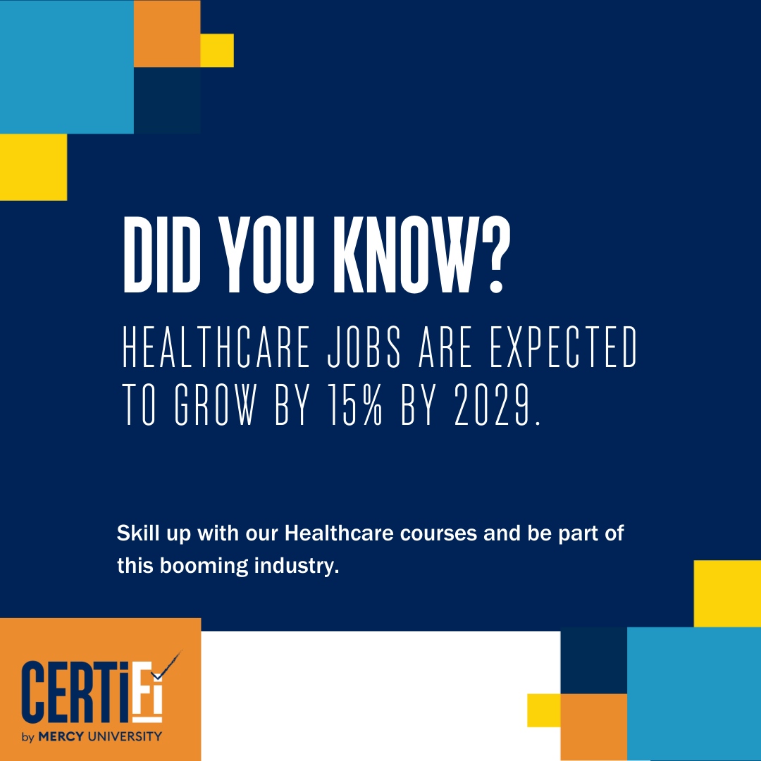 CertifibyMercy's tweet photo. Did you know that healthcare jobs are expected to grow by 15% by 2029? Don't miss out on being part of this thriving sector.

Visit https://t.co/CFxzIIE0cA to learn more. 

#CERTIFi #mercyuniversity #onlinecourses #careers https://t.co/YjQMHBfyMY