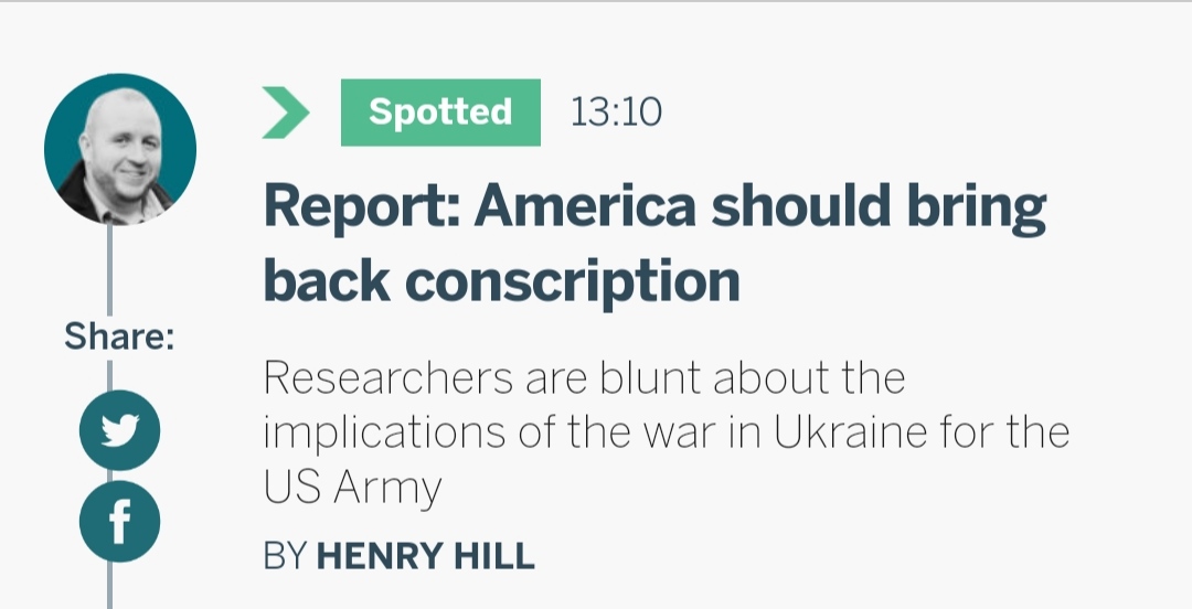 gazcon's tweet photo. Strange how this exact same "bring back conscription" story is running at the exact same time in different countries around the world.
Almost as if it's propaganda being orchestrated to advance a globalist agenda π€ https://t.co/GLOrIgMD4o