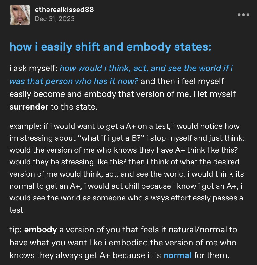 etherealkissed's tweet photo. wonder: if i was this person with this desire already, what would i be thinking? how would i act? now be that person! allow yourself to change and surrender to being that person already! https://t.co/K2JfzDcRu4