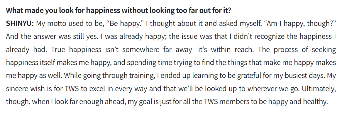 #SHINYU is so thoughtful and insightful, he's also so well-spoken which you can truly see through his interview. we get to learn more about his life and who he is as a person- full of strong values and wisdom. i love him 😭 
bit.ly/3S9fNwo

#TWS #신유 #투어스