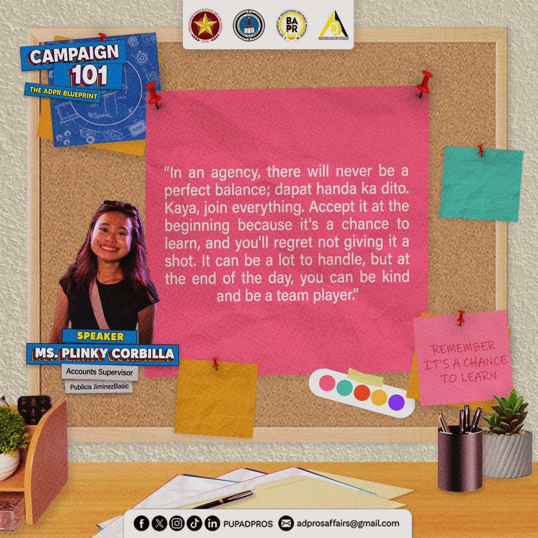 PUPADPROS's tweet photo. Drafting Success: step in to the ADPR Campaigns with Campaign 101: The ADPR Blueprint! Elevate your advertising game and look into the key takeaways where creativity meets strategic brilliance!
🎨: Nicole Beran
✍️: Sophia Bule
#Campaign101
#TheADPRBlueprint
#ADPRosper https://t.co/AfI1a2S4fb