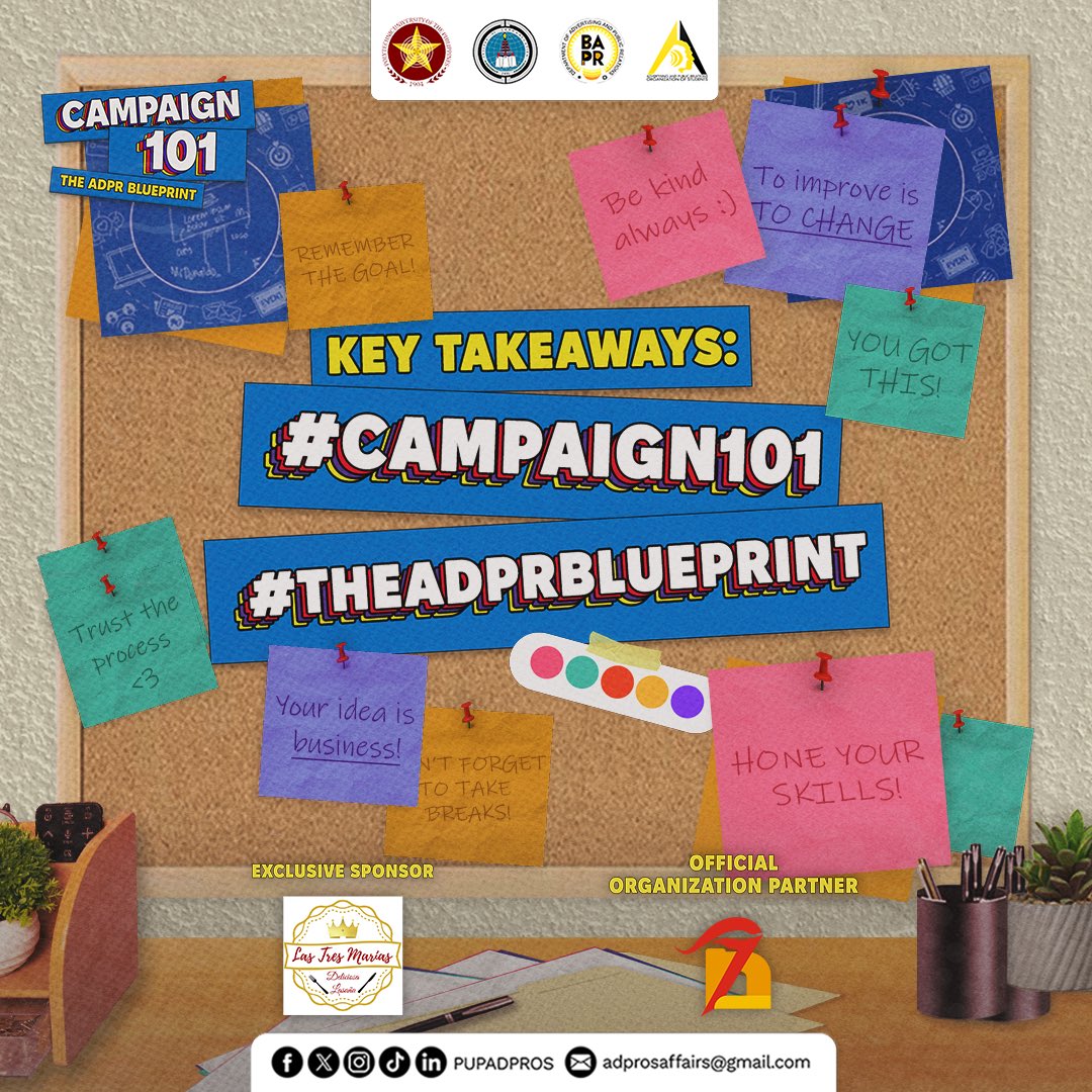 PUPADPROS's tweet photo. Drafting Success: step in to the ADPR Campaigns with Campaign 101: The ADPR Blueprint! Elevate your advertising game and look into the key takeaways where creativity meets strategic brilliance!
🎨: Nicole Beran
✍️: Sophia Bule
#Campaign101
#TheADPRBlueprint
#ADPRosper https://t.co/AfI1a2S4fb